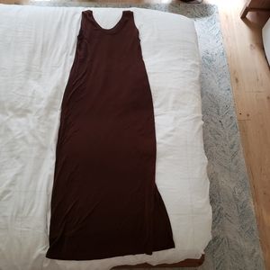 FLAX brown sleeveless midi dress S sideslit slinky